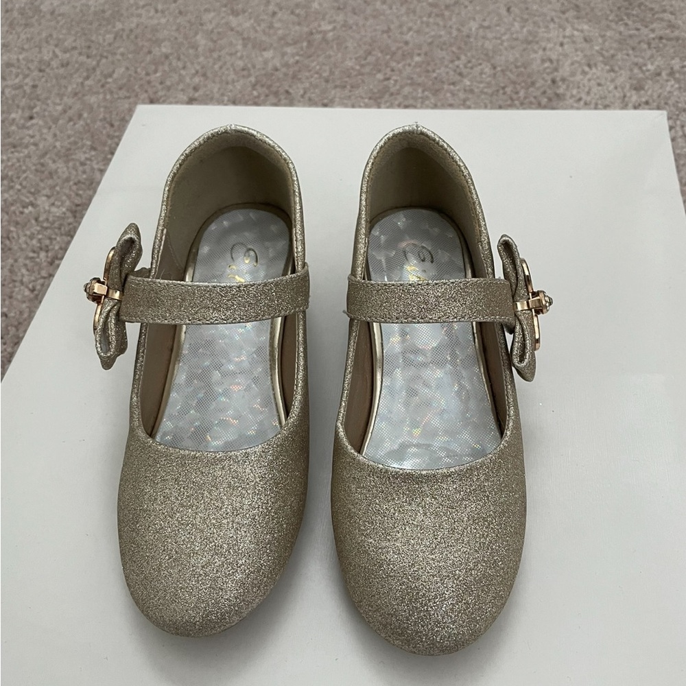 Eight girls shoes low heel bow princess flats shimmer gold